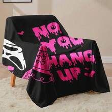 1 件舒适法兰绒毯子，带有经典鬼脸、复古电话和“NO YOU HANG UP”文字，结合恐怖和别致风格，适合电影迷或独特装饰追求者、卧室装饰、野餐、旅行、羊毛毯、床毯、毛绒毯、休闲毯、秋季毯、夏季被子 - 彩色 - 查看 5