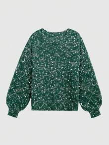 Women's Casual Colorblock Round Neck Long Sleeve Flare Cuff Sweater, Autumn/Winter - Dark Green - View 5