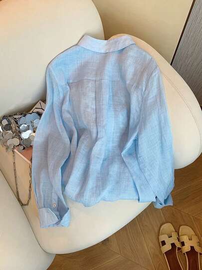 EMERY ROSE Áo sơ mi denim giản dị cài nút phía trước dành cho nữ