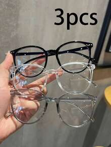 3副/2副/1副 女士圆形日常百搭轻便无度数眼镜 透明眼镜配件 - 彩色 - 查看 7