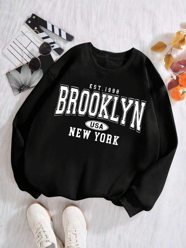 Teenage Female Students, American Retro School Team Style Printed Pattern, Casual Style, Round Neck Sweatshirt, Can Be Worn In Autumn And Winter, Matched With Shopping, School, Travel, Party Back To School Pullover Autumn Outfit, Back To School Hoodie, Back To School Outfit, Graduation Occasion, Graduation Ceremony, Suitable For Daily Wear