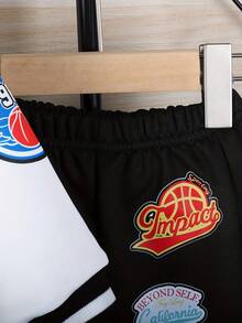 2 Pieces Of Baby Boy Hip-Hop Sports Style Basketball Digital Printed Baseball Suit Set, Jacket, Pants Set, Spring And Autumn Season - Black - View 6