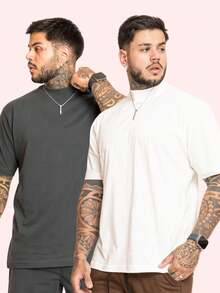 Kit 2 Oversized Premium Cotton Street Style T-Shirts - Gray and White - View 1
