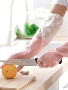 1 Pair Long Sleeve PVC Cleaning Gloves, Waterproof Kitchen Dishwashing Gloves, Non-Slip Household Gloves, Durable Laundry Gloves, Cleaning Supplies And Tools