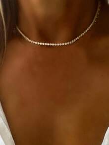 1 pieza Collar con letras A-Z 26 de STYLEVER en color dorado, cadena con colgante ovalado de diamante de colores y cuentas doradas, cadena de acero inoxidable, estilo único y elegante - Dorado - Ver 23