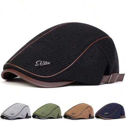1 件男士针织羊毛贝雷帽，街头时尚前卫帽，户外报童帽，温暖休闲帽，适合秋冬季、街头、商务派对