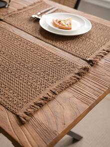 1 pieza Camino de mesa estilo vintage americano, unicolor caqui tejido con borlas naturales, rectangular para mesa de café, soporte de TV, fiesta, cumpleaños, decoración de mesa de comedor, para todas las estaciones, decoración de otoño, decoración de la habitación