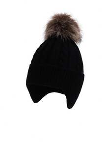 1 件儿童针织帽，带绒球，保暖护耳，适合男孩和女孩，秋冬季 - 1PC - 查看 10