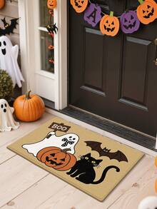 1pc Halloween Themed Doormat, Area Rug, Plush Fabric, Thickened, Cute Cartoon Ghost, Pumpkin, Bat, Cat, Funny, Comfortable Soft Casual, Machine Washable, Suitable For Kitchen, Bathroom, Dining Room, Hallway, Party, Gathering, New Year, All Seasons, Yard, Home, Room, Festival Decor