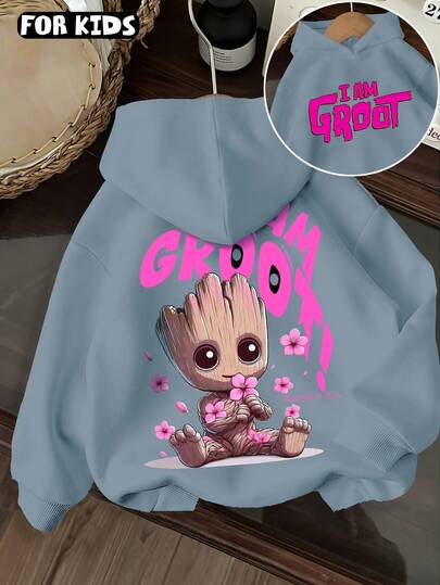  Boys/Girls Fall Round Neck Long Sleeve Pullover Top "I Am Groot" Slogan Marvel Character Casual Versatile Long Sleeve Loose Home/Back To School Season