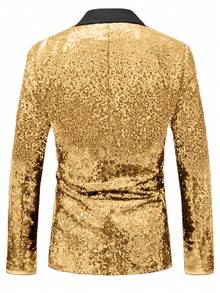 男士亮片西装外套、夜总会酒吧舞厅正装、舞台表演西装外套 - 金色 - 查看 2