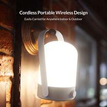 Lámpara de mesa para exteriores sin escalón, linterna LED recargable con mango portátil de 360° y luz LED regulable para campamento al aire libre, hogar, iluminación ambiental de fiesta, lámpara de noche para dormitorio y emergencia - Blanco - Ver 5