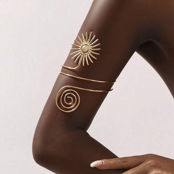 1 Stück modischer, leichter, luxuriöser, spiralförmiger, offener, verstellbarer Armreif für Frauen, minimalistisches Design, eleganter, verstellbarer Sonnenarmreif, geeignet für den täglichen Gebrauch, Urlaub, Partytragen