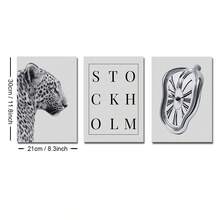 1/3pcs Unframed Black White Stockholm Cheetah Melting Clock Preppy Stylish Poster Leopard Y2K Wall Art Canvas Print Minimalist Fashion Girly Room Chic Aesthetic Decor Funky Painting For Apartment,Living Room,Bedroom,Modern Home Decoration