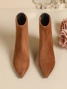 Women's Pointed Toe High Heel Ankle Boots, New Small Kitten Heel Faux Suede Boots For Winter - Brown - View 6