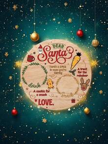 1pc 2D Santa Claus And Reindeer Wooden Round Tray, Round Christmas Snack Tray, Snack Tray, Charming Vintage Style With Gingerbread Man, Carrot, Berry And Other Patterns, Suitable For Snacks, Pastries, Fruits, Snack Tray, Perfect For Home Decoration, Seasonal Decoration, Christmas Party