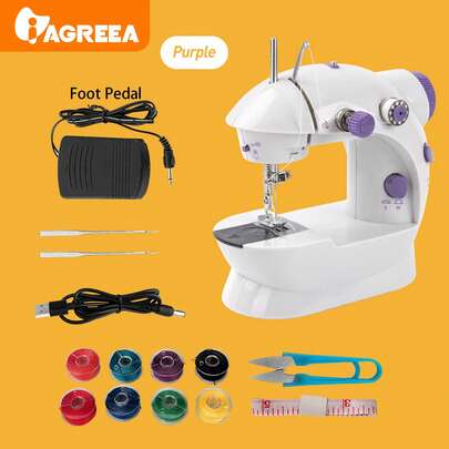 IAGREEA Mini Electric Sewing Machine, Portable Sewing Machine, Violet Mini Electric Sewing Machine - 6V DC Portable Travel & DIY Craft Tool With Auto Bobbin Winder, Foot Pedal, Night Light, 2-Speed, Button Repair | Holiday Gift Set (Includes Spool Pack, Adapter Not Included)