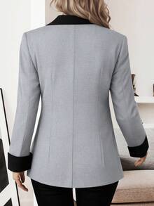 HOMEYEE Vintage Elegant Casual Blazer Jacket With Contrast Color Splicing, Suitable For Business, Vacation, Plus Size - Xám - Xem 2