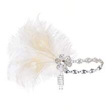 20 世纪 20 年代带羽毛的轻佻女郎头饰、咆哮的 20 年代向日葵羽毛头带、20 世纪 20 年代服装配饰、天然羽毛万圣节 - 彩色 - 查看 10