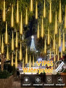 30/45cm Luz de lluvia de meteoritos solar con 8 tubos, IP65 resistente al agua, adecuada para calles, árboles, jardines, patios, fiestas de Año Nuevo, reuniones, bodas, decoraciones de Navidad y Halloween, luces de patio exterior (blanco cálido/blanco/color/azul)