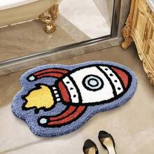1pc Space Rocket Cartoon Rug, Creative Astronaut Theme Carpet For Living Room, Bedroom, Entryway, Kitchen, Bathroom, Plush, Fluffy, Autumn/Winter, Thick/Soft