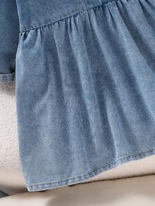 1pc Girls Casual Comfortable Style Light Blue Long Sleeve Dress, Spring/Autumn