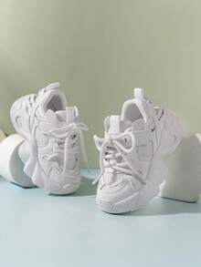 2024春季新款时尚儿童厚底运动鞋，男童运动鞋，女童透气网眼跑步鞋 - 白色 - 查看 3