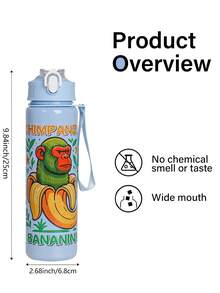 1pc 750ml/26oz Shan Hai Jing Themed Plastic Straw Water Bottle, With Handle Strap, Leak-Proof Mouth, 4 Character Designs, Portable & Durable, Spill-Proof When Inverted, Suitable For Running, Cycling, Travel, Great Gift