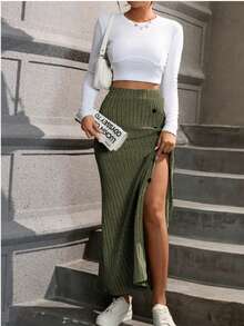 Falda Dama Larga Casual Elegante Mujer falda midi mujer - Verde - Ver 4