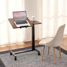Overbed Table, Mobile Bed Side Table With Flip Desktop And 4 Wheels, Height & Angle Adjustable Rolling Laptop Desk With Cup Holder, Portable Over Bed Desk For Home, Office, Study, Wood + Black - 黑色 - 查看 9