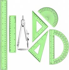 1 Set Plastic Geometry Math Set Includes Drawing, 6 Inch 4 Inch Protractor, 45/60 Degree Rulers 12 Inch 6 Inch Math Ruler Transparent Office Supplies (Pink) - Green - View 1