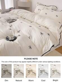 2/3 pièces Set de couette en polyester avec broderie papillon blanc, double volant, parure de lit vintage mignonne pour toutes les saisons, couette respirante et douce (1 couette + 1/2 taie d'oreiller, rembourrage non inclus)