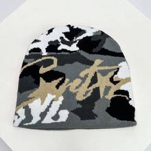 1 件男女通用美式嘻哈街头风格提花针织帽，保暖，适合秋冬季服装