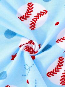 Junblebaby Tight-Fitting - Bamboo Fiber Baby Short-Sleeved Double-Zipped Dress, Easy To Change Diapers, Baseball Theme, With Cartoon Blue And White Baseball Digital Print, Super Soft And Breathable Double-Zipped Short-Sleeved And Short Pants, Baby Jumpsuit, Suitable For Summer Wear - 藍色 - 查看 8