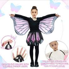 女孩蝴蝶翅膀服装套装，蝴蝶披肩和裙子，女孩装扮翅膀万圣节生日派对礼物，女孩昆虫服装派对礼物，蝴蝶主题疯狂装扮女孩，可爱蝴蝶翅膀，适合万圣节、圣诞节、生日派对 - 彩色 - 查看 7