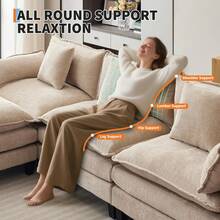 112" Modular Sectional Sofa, L-Shape Cloud Couch/Deep Seat/Armrest/Plush Corduroy Fabric, No Assembly Required, Space-Saving, 170 Pounds Boneless Compression Sleeper Sofa For Living Room - Màu Tím - Xem 3