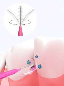 5/20/50/100支装成人直牙线棒，清洁牙缝，正畸牙缝，牙齿清洁，软毛牙间刷，正畸牙线棒，一次性牙间清洁器（粉色） - 彩色 - 查看 3