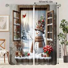 2pcs Christmas Themed Printed Curtains, Santa Claus & Reindeer Pattern, High-Definition Digital Printing, Polyester Material. Semi-Transparent For Privacy Protection, Fade-Resistant, Hand/Machine Washable, Rod Pocket Hanging, Suitable For Bedroom And Living Room Decor, Home Decoration Living Room Curtains Christmas Decorations Christmas Decorations Home