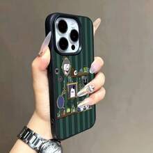 1pc Vintage TPU Material Skeleton Clock Bookshelf Striped Pattern Phone Case Compatible With Iphone/
