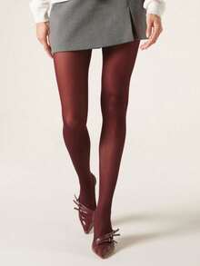 1双女士超薄透气彩色连裤袜，性感隐形高端打底裤 - 酒紅色 - 查看 3