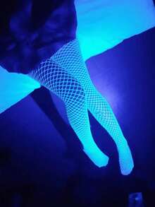 1 Peça Meia-Calça Luminosa, Brilha no Escuro, Meia-Calça de Rede, Meia-Calça de Rede de Pesca Luminosa Sexy, Meia-Calça de Dança, Cintura Alta Vazada, Meia-Calça Fluorescente para Festa, Meia-Calça Feminina que Só Brilha sob Luz Solar ou Luz Forte. - Multicolorido - Visão 8