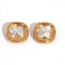 Frminee 1 对复古 18K 镀金不锈钢锆石耳钉，女士珠宝配饰宝石，西方珠宝，方晶锆石装饰耳钉，非常适合女性作为日常配饰或婚礼礼物佩戴 - 白色 - 查看 5