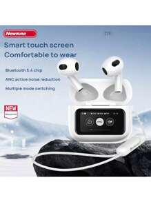 Newmine Bluetooth Headset T19 With Long-Lasting Battery Life, Touch Control, Zero Latency, Stereo Sound, Multi-Mode Switching, Bluetooth V5.4 Chip, ANC Active Noise Cancellation, White