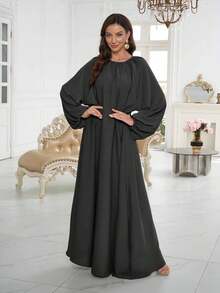 1 件纯色 Nida 面料 Abaya，无头巾，宽松舒适，适合所有人胸围，适合女性日常穿着 - 多色 - 查看 5