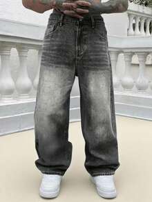 1 pezzo Jeans in denim da uomo con gamba dritta e lavaggio vintage
