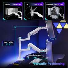 ARES WING Dual Monitor Arm Desk Mount For 17-49 Inch Ultrawide Monitors, Heavy Duty Dual Monitor Mount Holds 44 Lbs, Full Motion Gas Spring Vertical Stacked Monitor Mount, 75_100 VESA Mount, White - MàuB - Xem 4