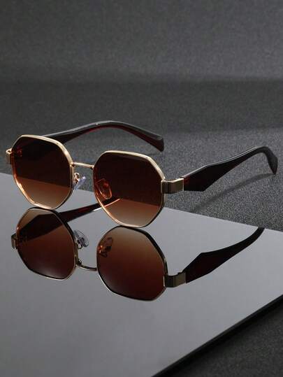 1 副男士复古金属多边形框架个性化时尚眼镜，适合旅行、驾驶、骑自行车、派对装饰、时尚装扮、舞台表演、钓鱼、日常使用