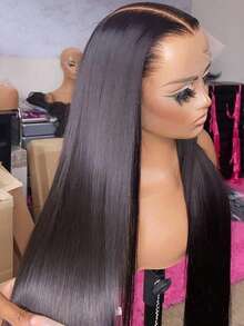 34 Inch 200% Density 13*4/13x6 HD Transparent Lace Front Wigs Pre Plucked Straight Human Hair Wigs Lace Frontal Wigs Baby Hair Natural Black - 自然色&黑色系 - 查看 2