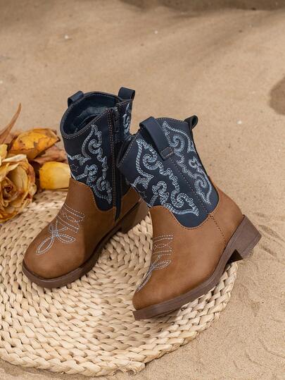 Chaussures de mode polyvalentes pour enfants, bottes de princesse occidentale confortables avec doublure et jolie broderie