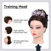 26-Inch Brown Hair Styling Mannequin Head, Slicked Back Style, Beauty Hairstyling Practice Model Head, Makeup Doll Head (1 Mannequin Head), Beauty Supplies - Coffee Brown - View 4